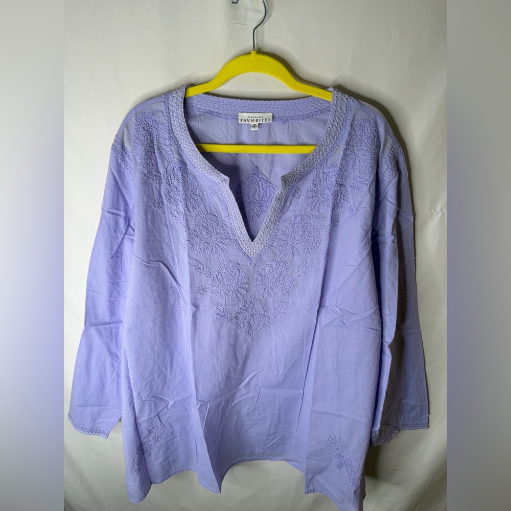 NEW IN PACKAGE LADIES PLUS SIZE 3X CATALOG FAVORITES PURPLE 100% COTTON BLOUSE